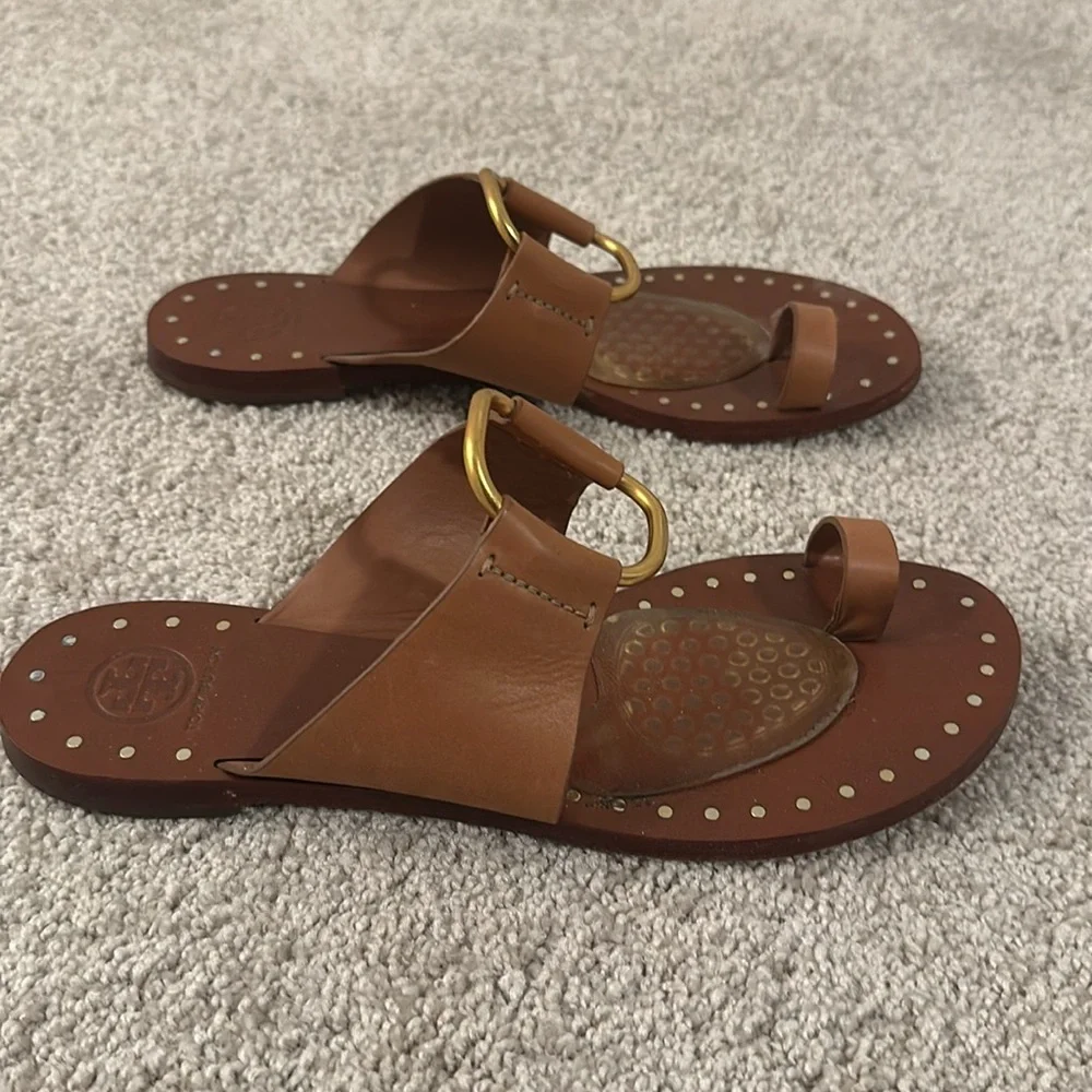 Tory Burch sandals slides leather brass - Picture 4 of 7